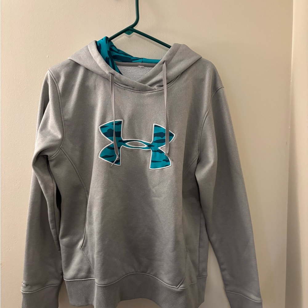 Under Armour Heather Gray Hoodie with Teal Logo